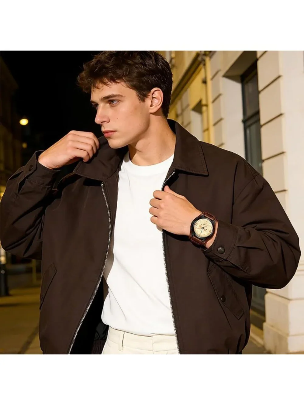 Men's Brown Casual Big Face Chronograph Waterproof Dress Multifunction Watches